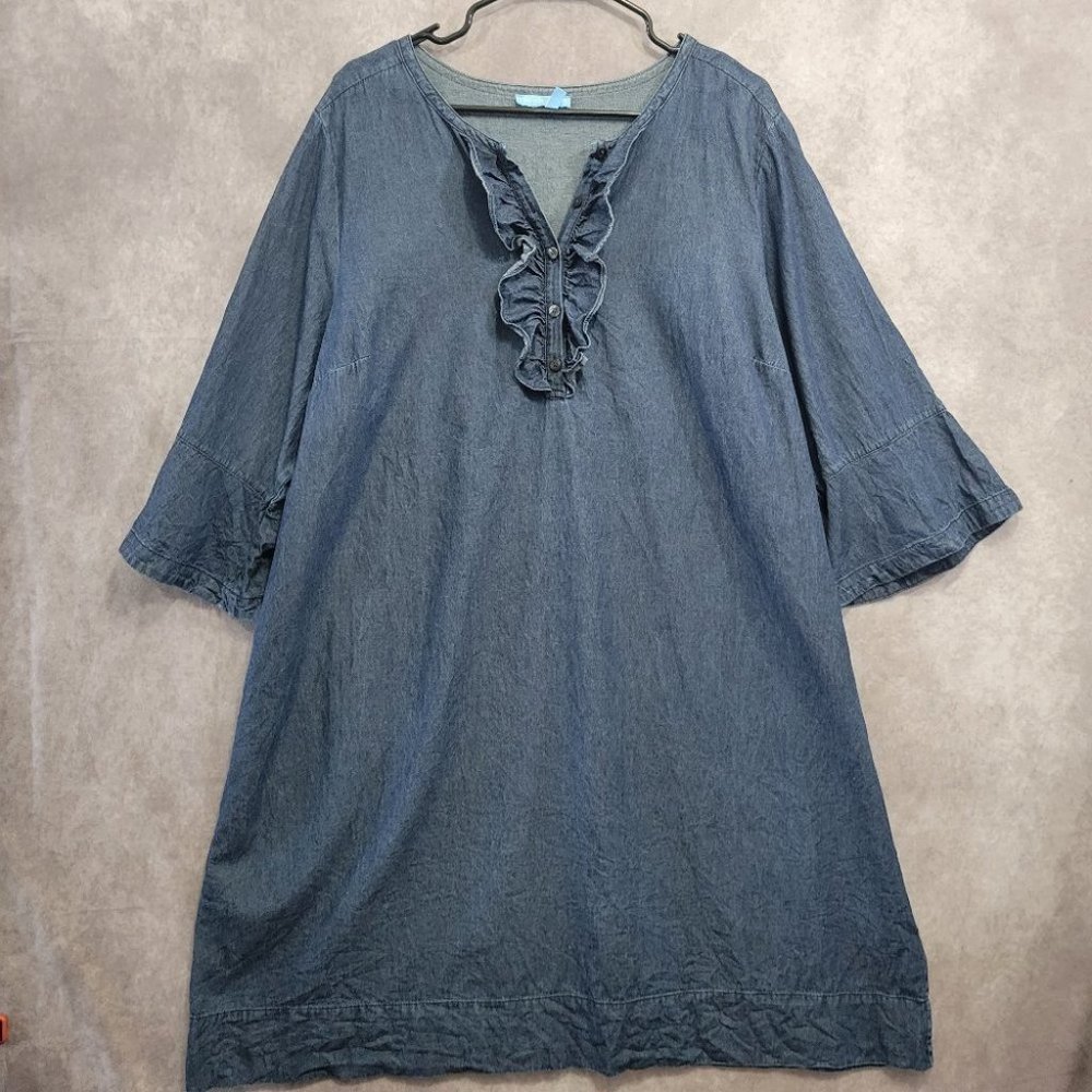 Draper James Indigo Ruffle-Front Midi Dress